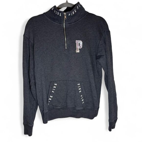 Victorias Secret Pink Grey Sequin Quarter Zip Pullover Size XS - Picture 1 of 6